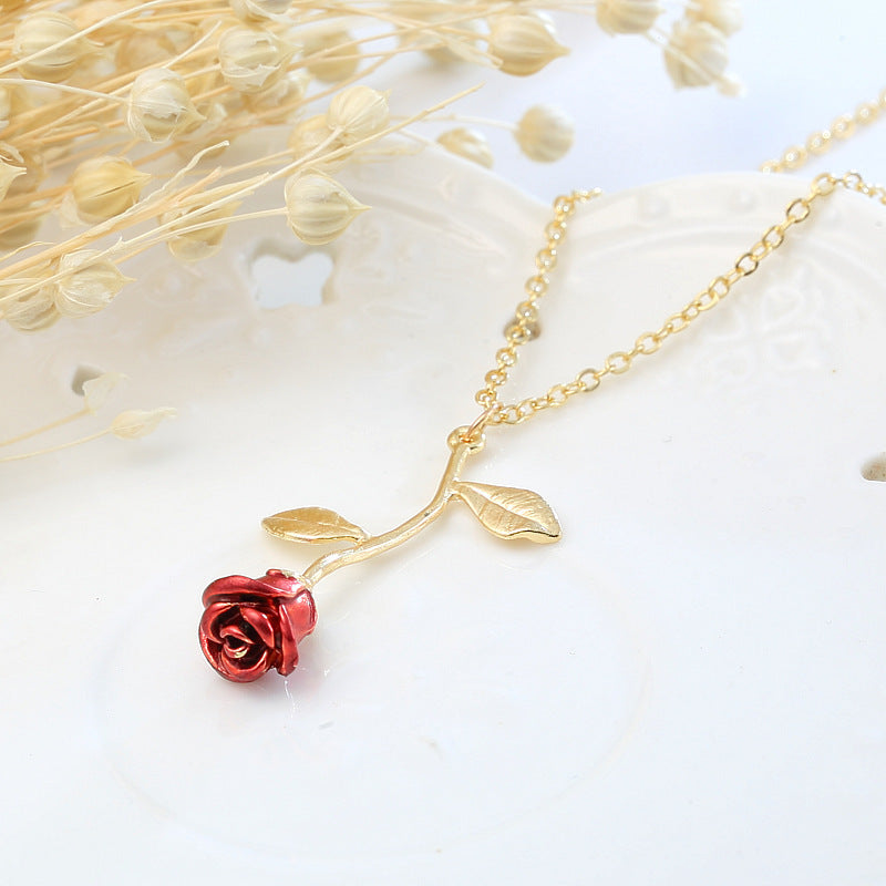 "I Love You Today, Tomorrow, Always" Red Rose Pendant Necklace