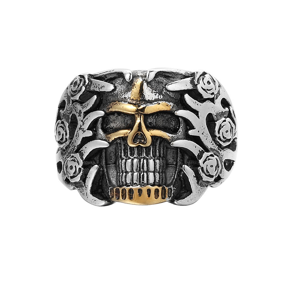 Rose Skull Titanium Steel Ring for Men