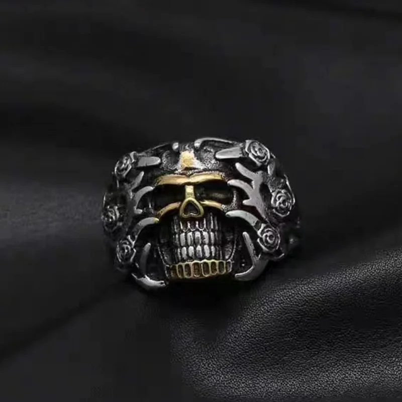 Rose Skull Titanium Steel Ring for Men