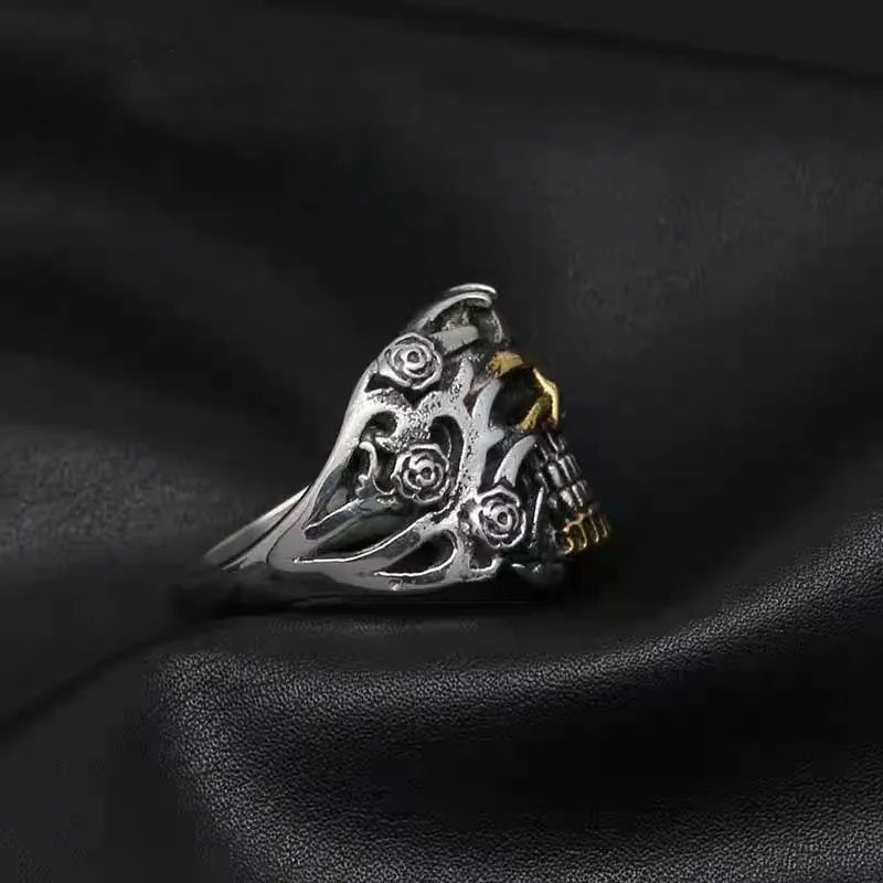 Rose Skull Titanium Steel Ring for Men
