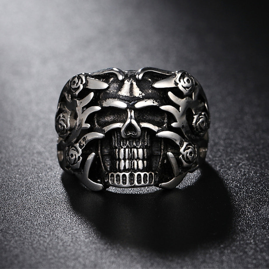 Rose Skull Titanium Steel Ring for Men