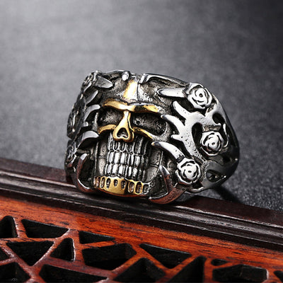 Rose Skull Titanium Steel Ring for Men