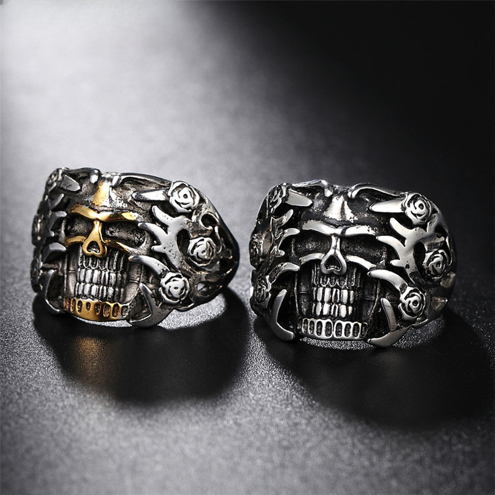 Rose Skull Titanium Steel Ring for Men