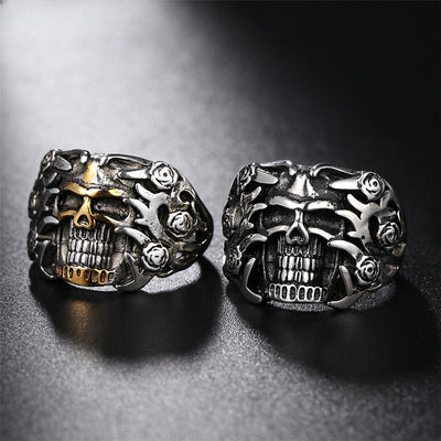 Rose Skull Titanium Steel Ring for Men