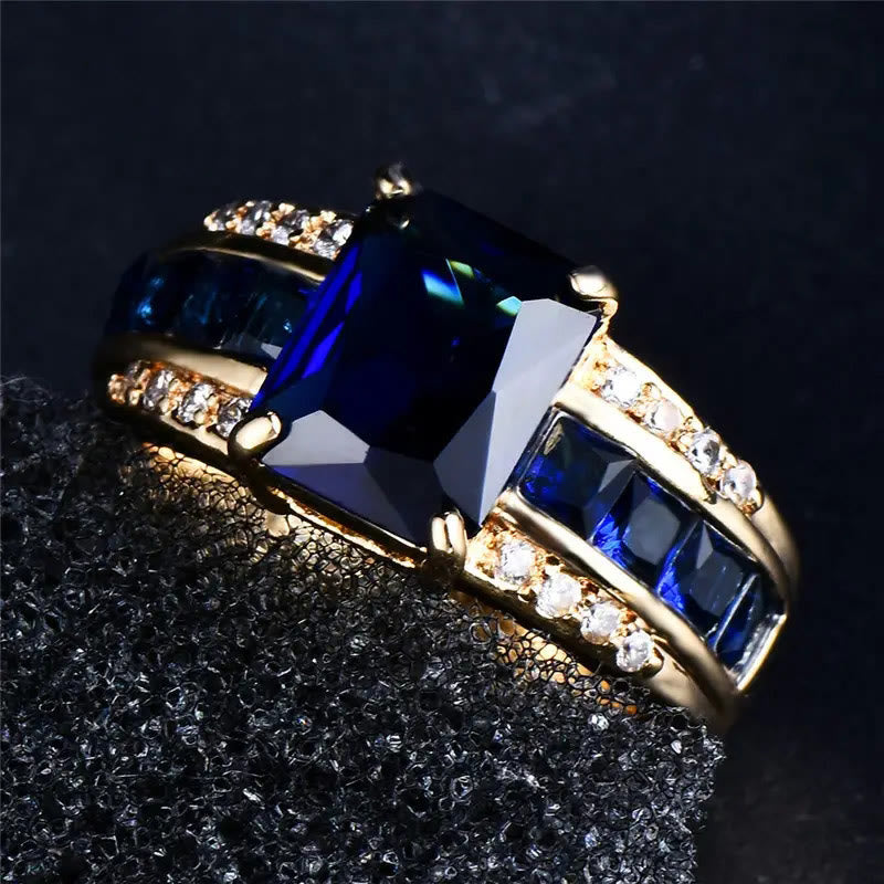 18k Gold Plated Inlaid Large Rectangle Cut Zircon Luxurious Elegant Ring