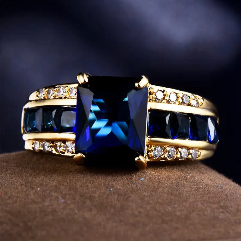 18k Gold Plated Inlaid Large Rectangle Cut Zircon Luxurious Elegant Ring