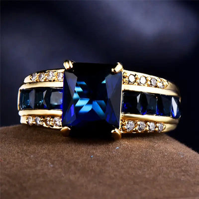 18k Gold Plated Inlaid Large Rectangle Cut Zircon Luxurious Elegant Ring