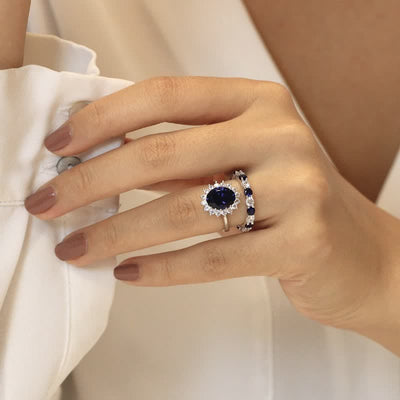 Luxurious Exquisite Sapphire 2PCS Ring Set