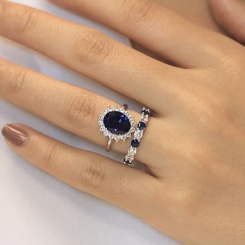 Luxurious Exquisite Sapphire 2PCS Ring Set