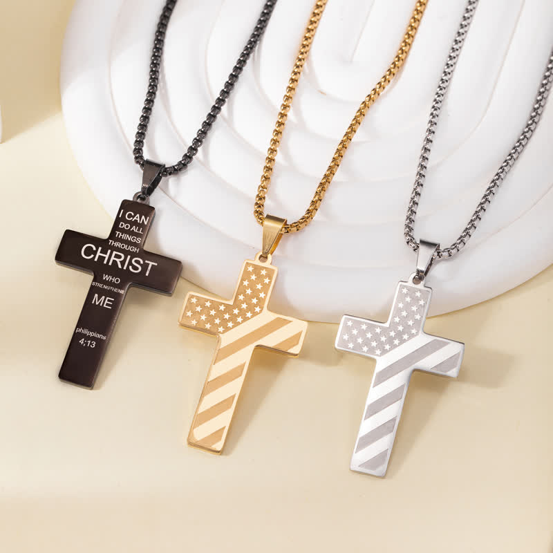 In God We Trust - American Flag Cross Necklace