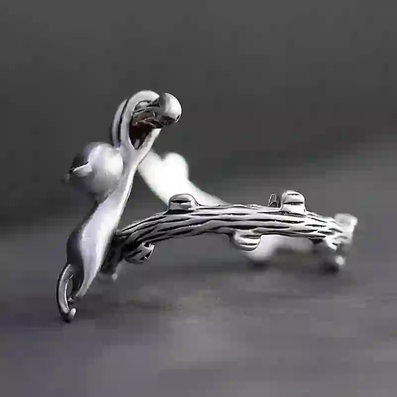 FREE Today: Funny Animal Little Cat Climb Branch Silvery Alloy Open Ring