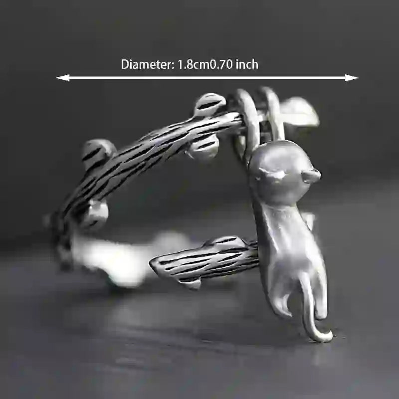 FREE Today: Funny Animal Little Cat Climb Branch Silvery Alloy Open Ring