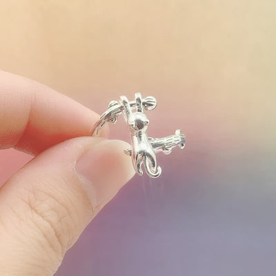 FREE Today: Funny Animal Little Cat Climb Branch Silvery Alloy Open Ring