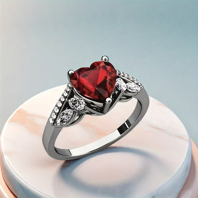 Dragon Totem for Men and Love Heart  for Women with Ruby Inlay Couple Ring