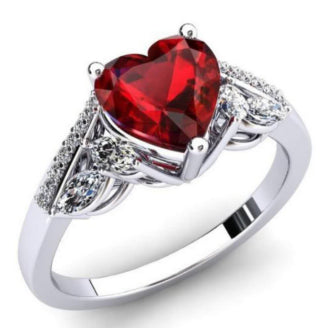 Dragon Totem for Men and Love Heart  for Women with Ruby Inlay Couple Ring