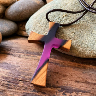 Wood Resin Cross Necklace