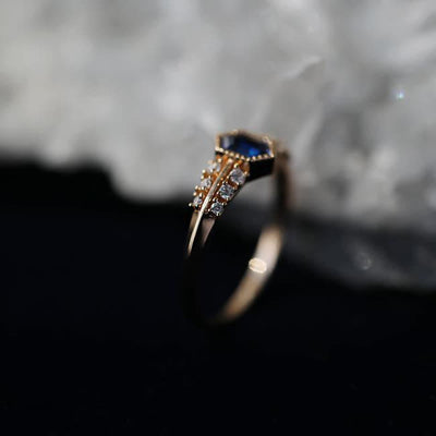 Shield Sapphire with Zircon Ring