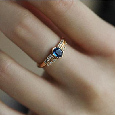 Shield Sapphire with Zircon Ring