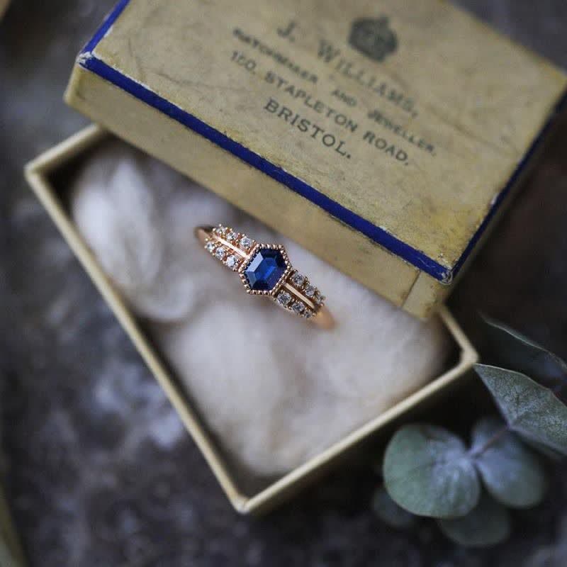 Shield Sapphire with Zircon Ring