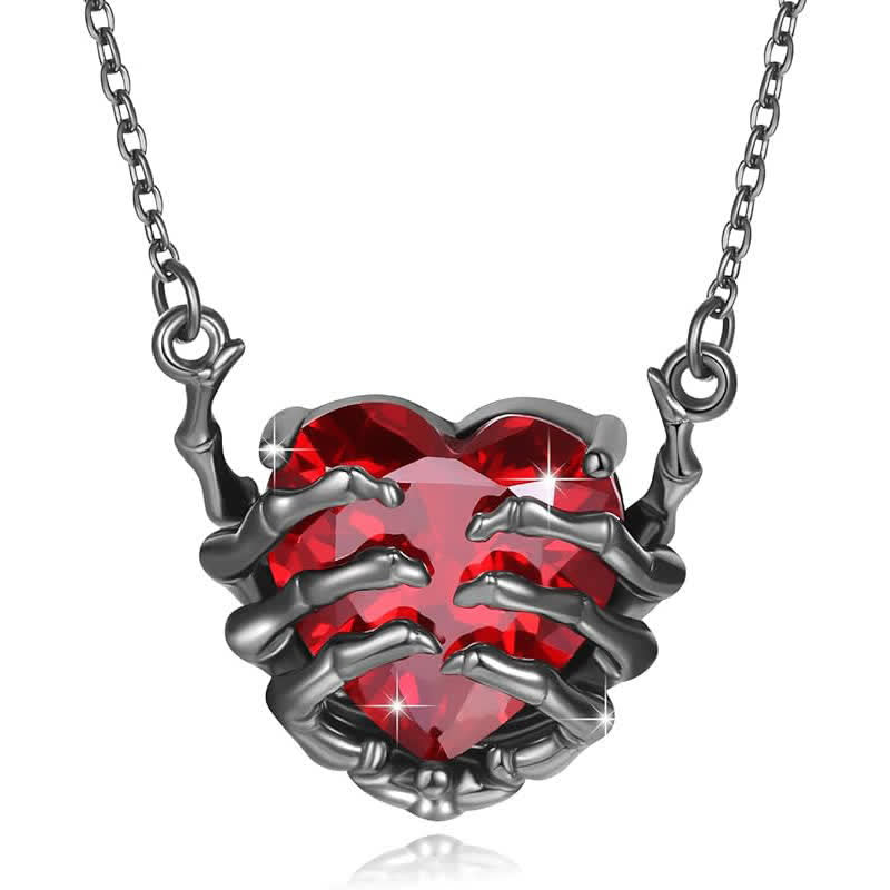 FREE Today: Black Skeleton Hand Heart Garnet Necklace Earrings