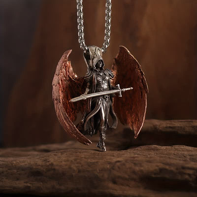 "Knight Angel" - Retro Sword & Wings Necklace