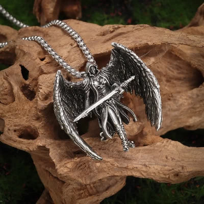 "Knight Angel" - Retro Sword & Wings Necklace