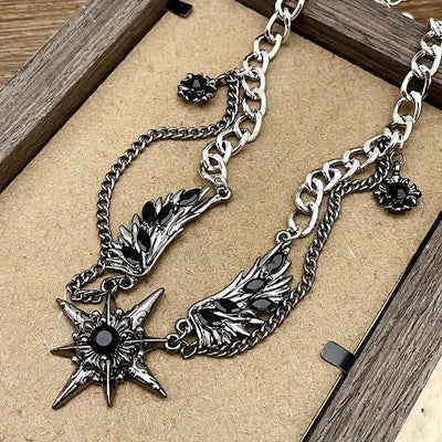 Punk Black Wing Star Necklace