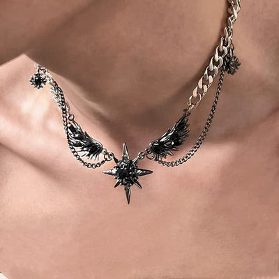 Punk Black Wing Star Necklace