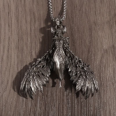 Unique Punk Horn Goddess Wing Pendant Necklace