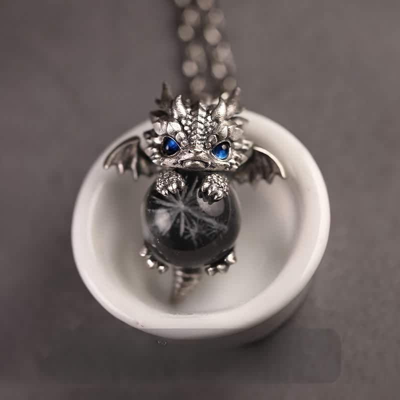 Elegant Dragon with Blue Gem Eyes Necklace