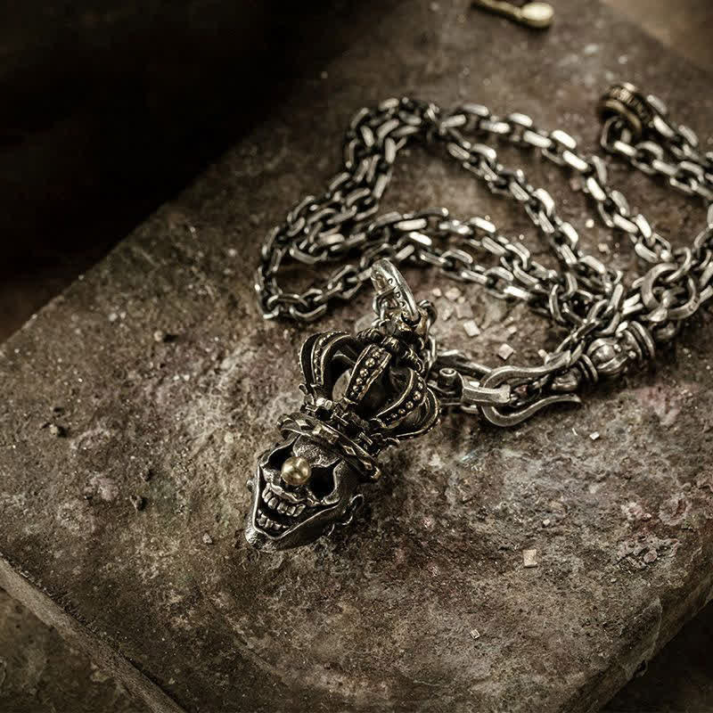 Vintage Crown Skull Clown Necklace