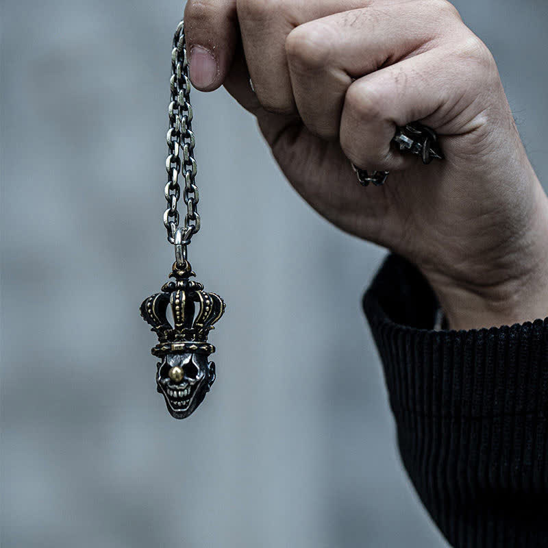 Vintage Crown Skull Clown Necklace