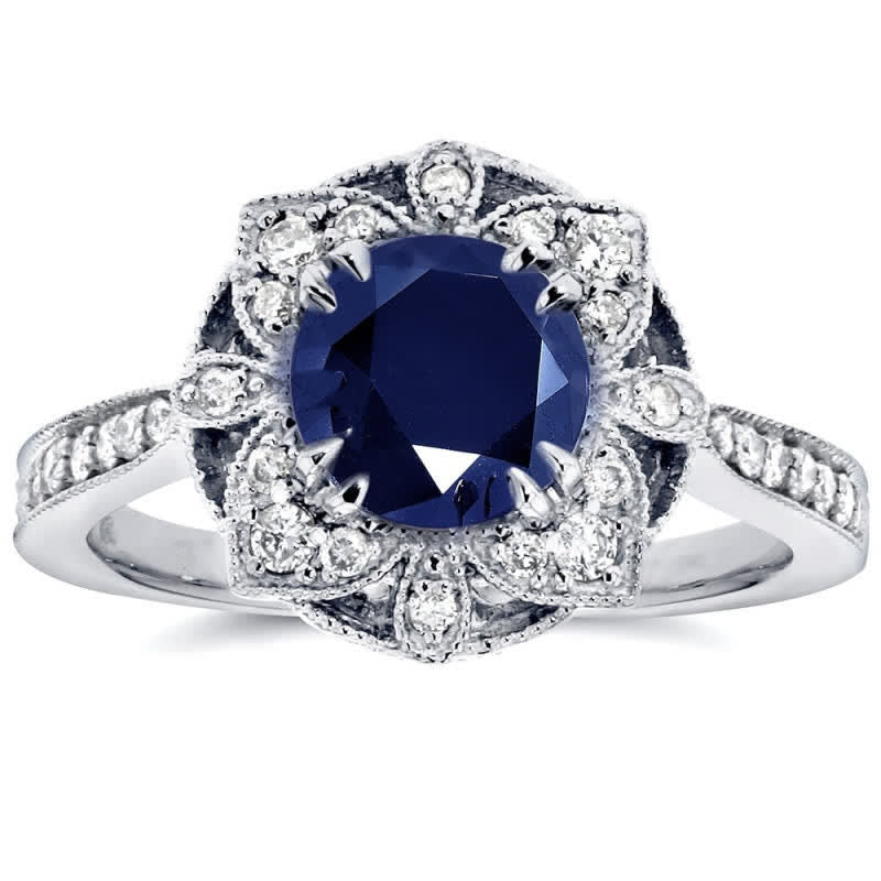 Round-cut Sapphire Antique Floral Ring