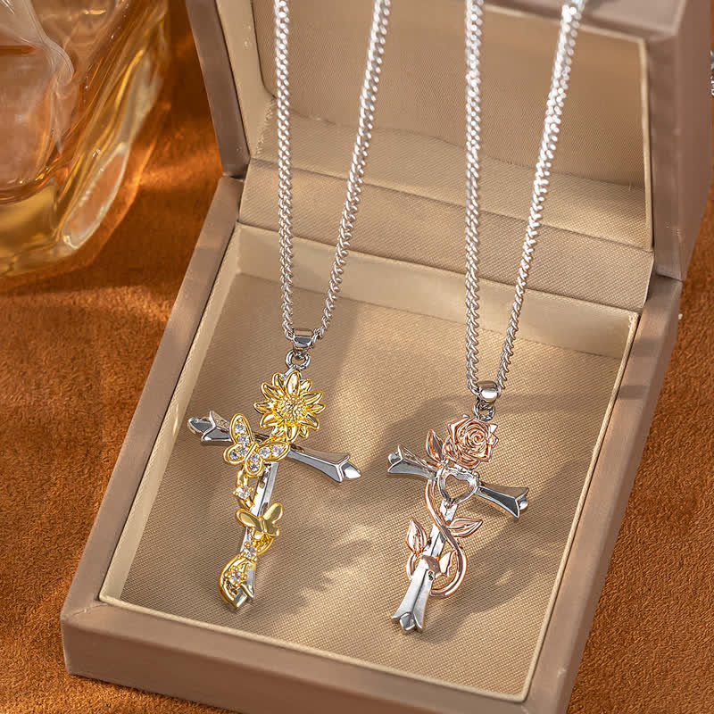 FREE Today: "Sunflower in the Heart" - Cross Necklace