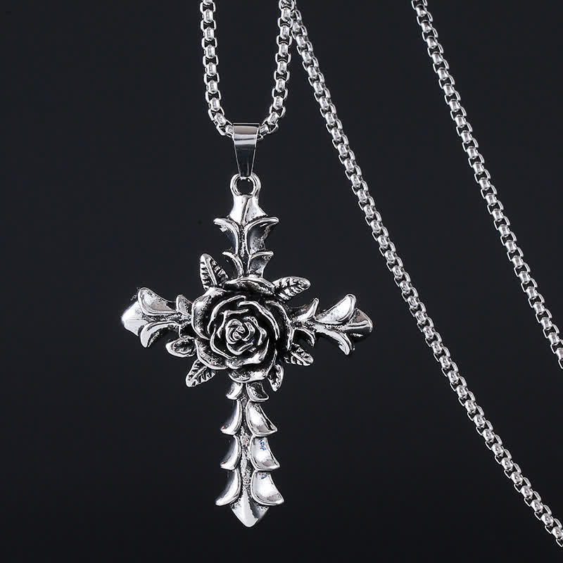 Gothic Rose Cross Alloy Necklace
