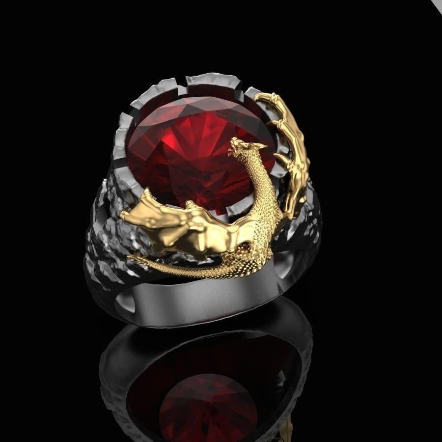 Stainless Steel Guardian Dragon Ruby Ring  - image 4
