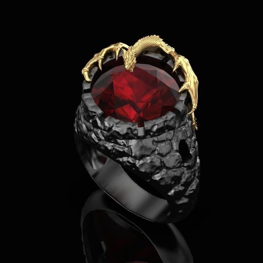 Stainless Steel Guardian Dragon Ruby Ring  - image 2