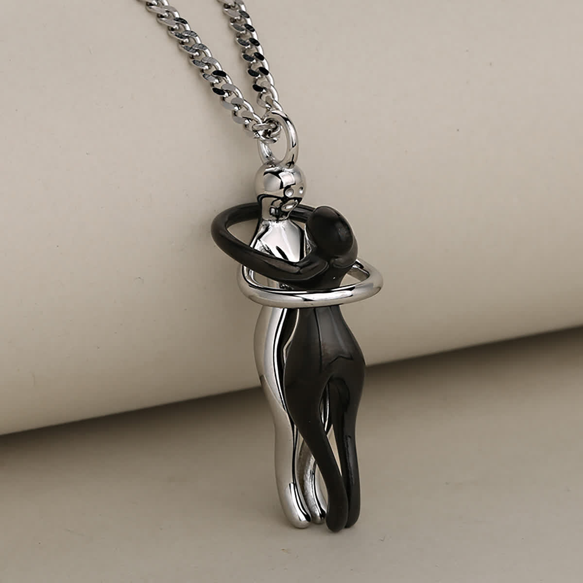 FREE Today: Couples Lover Forever Hug Necklace - Silver & Black - Black Twist Chain - image 5