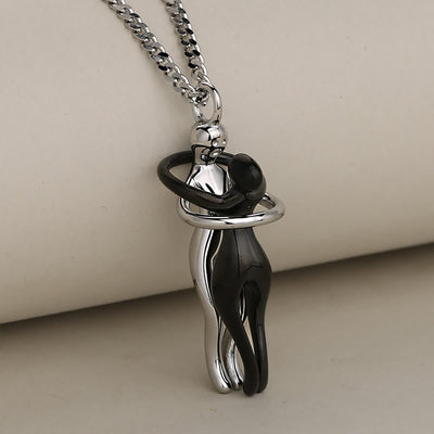 FREE Today: Couples Lover Forever Hug Necklace - Silver & Black - Black Twist Chain - image 5