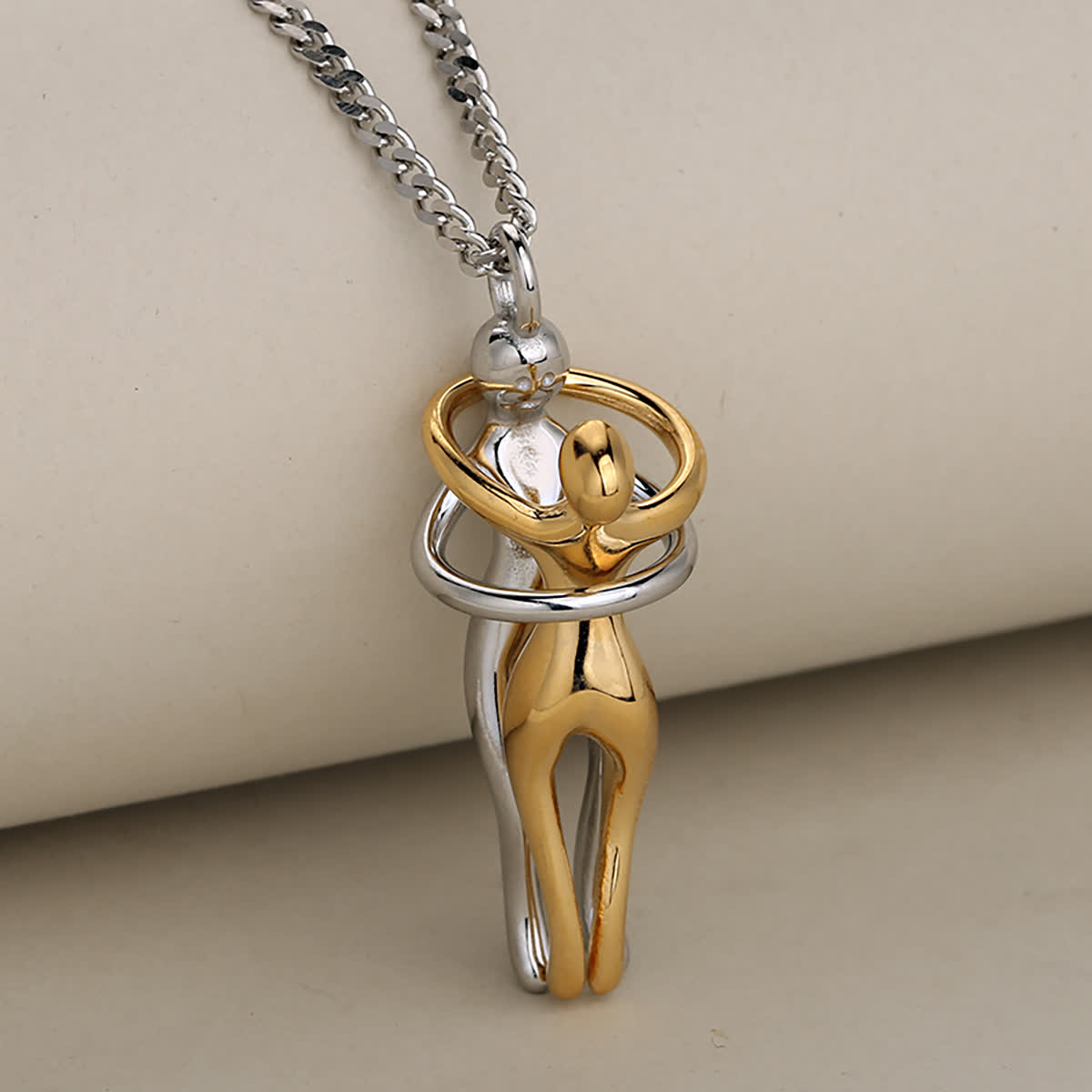 FREE Today: Couples Lover Forever Hug Necklace - Silver & Gold - Black Twist Chain - image 1