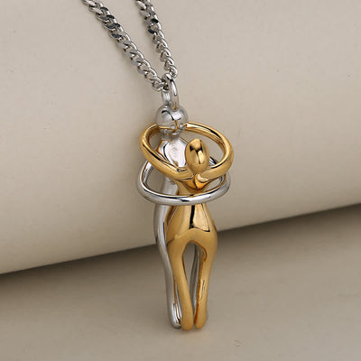 FREE Today: Couples Lover Forever Hug Necklace - Silver & Gold - Black Twist Chain - image 1