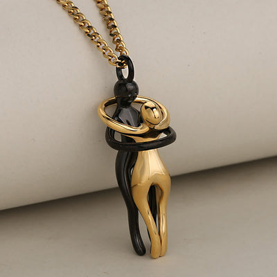 FREE Today: Couples Lover Forever Hug Necklace - Black & Gold - Black Twist Chain - image 8