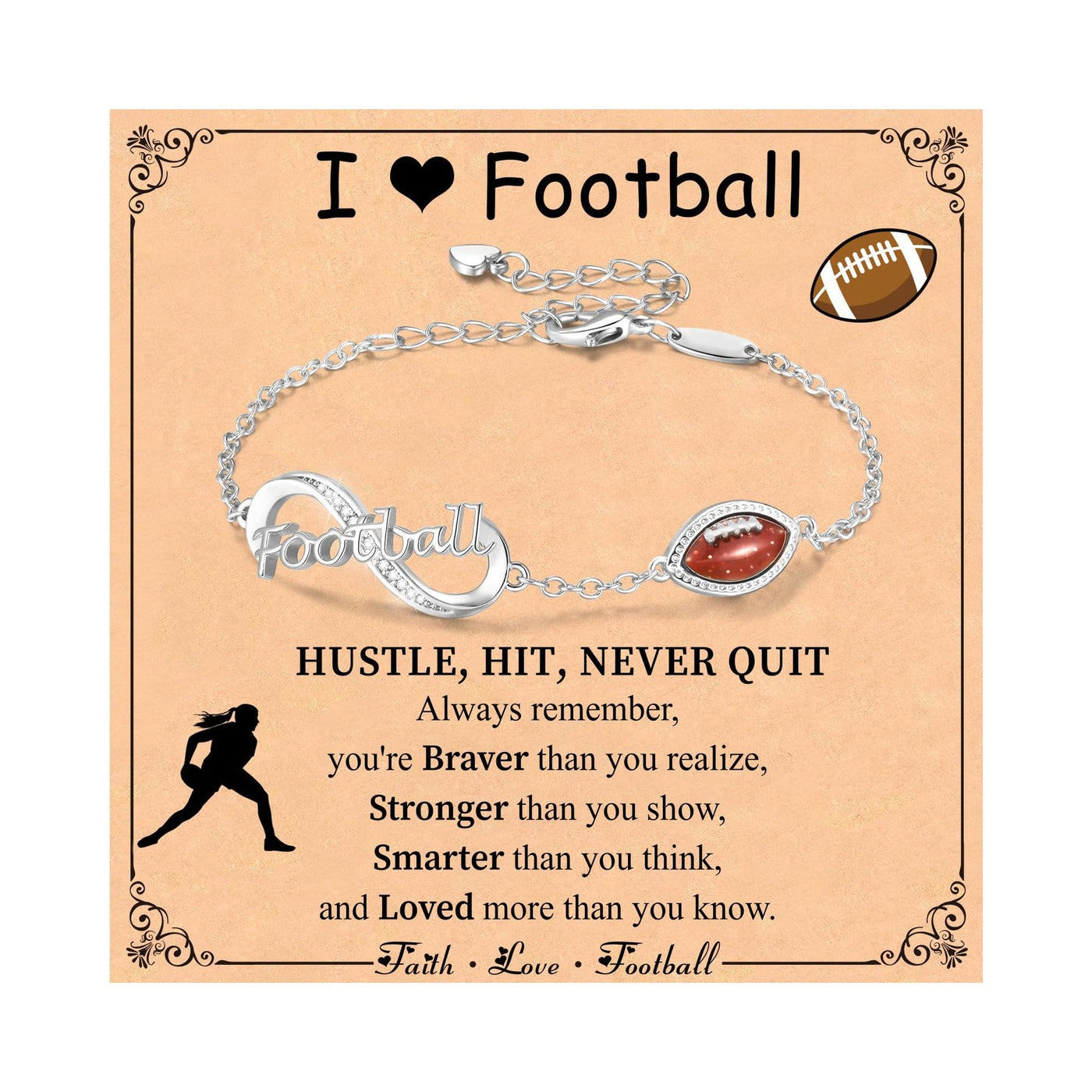 FREE Today: Baseball/Football/Soccer/Basketball/Tennis/Volleyball Infinity Bracelet for Women - Football - Silver Color - image 11