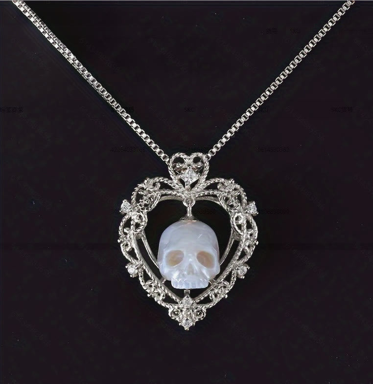 FREE Today: Pearl Skull Love Heart Necklace - Love&Skull Sliver - image 0