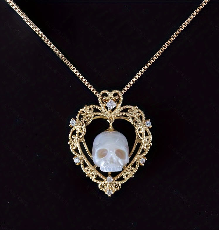 FREE Today: Pearl Skull Love Heart Necklace - Love&Skull Golden - image 1