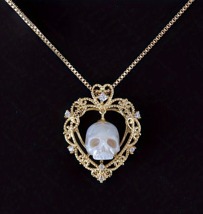 FREE Today: Pearl Skull Love Heart Necklace - Love&Skull Golden - image 1