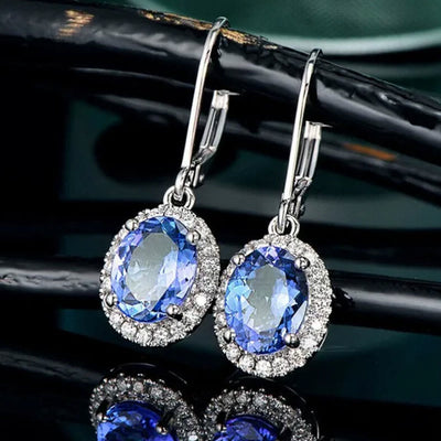 Blue Sapphire Side Micro Zircon Earrings