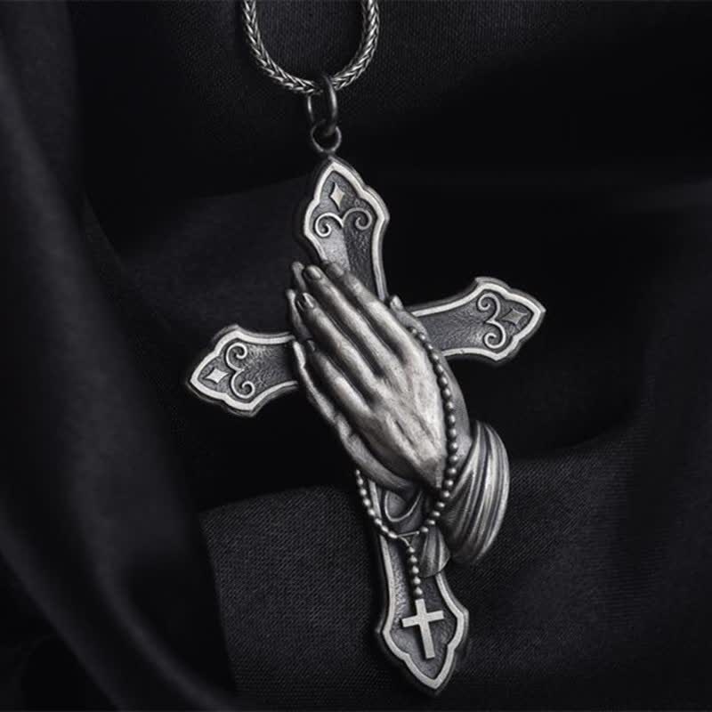 Men's Prayer Hand Cross Necklace