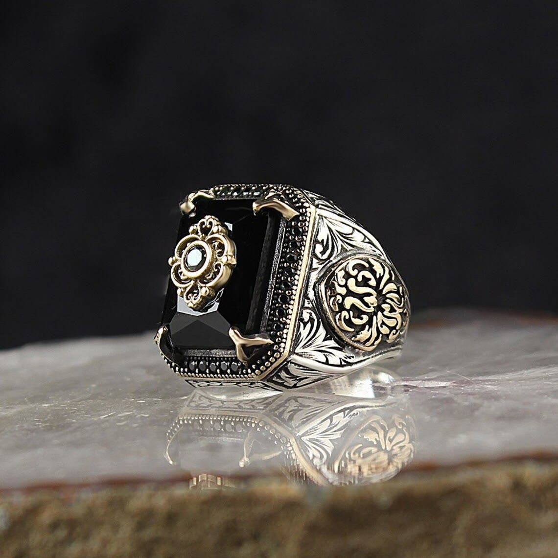 FREE Today: Retro Obsidian Men's Silver Ring