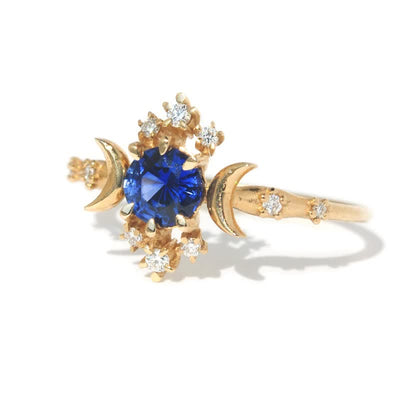 Olivenorma Delicate Gold Sapphire Moon And Star Ring